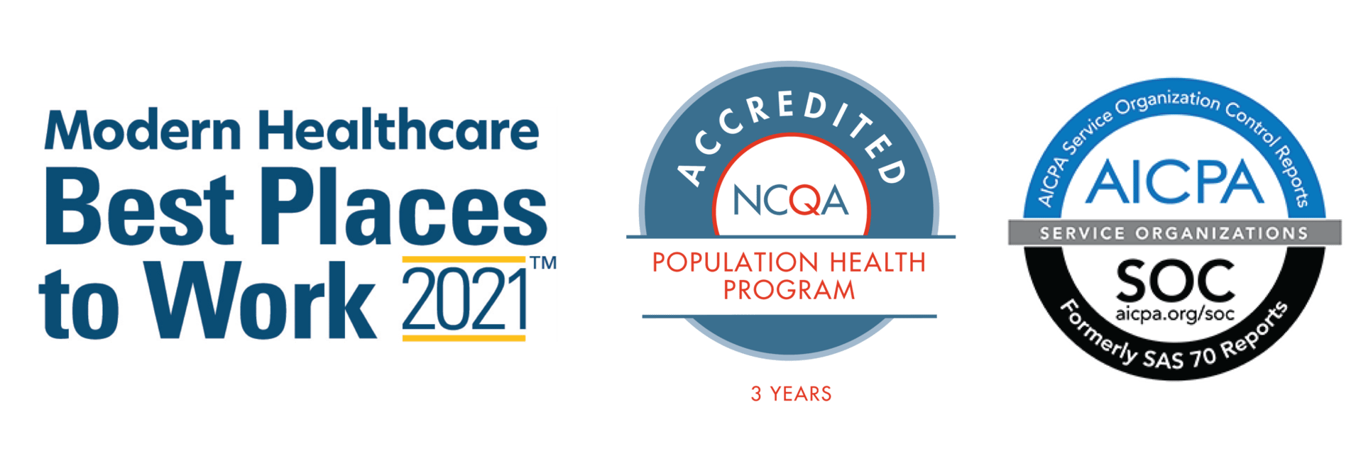 Modern Healthcare Best Places to Work, NCQA Accreditation, AICPA